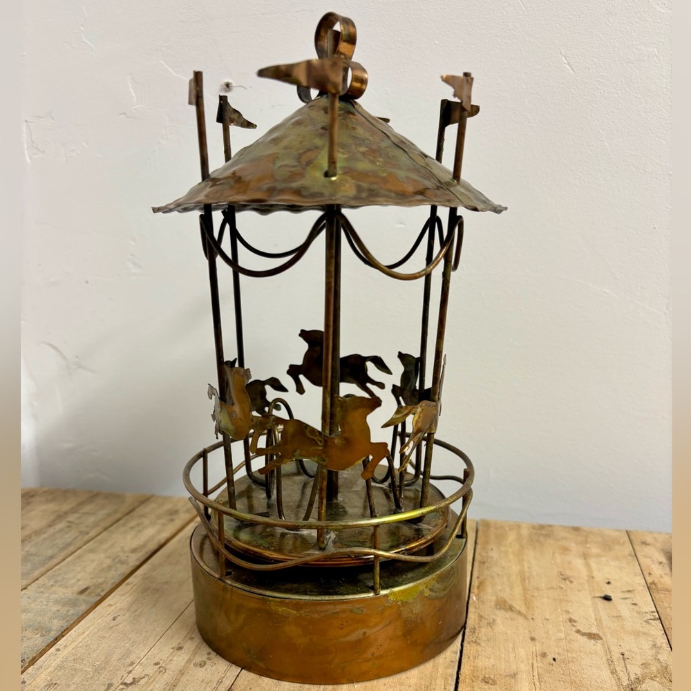 Horse Carousel - 'Copper' 1970's Handmade Stamped Metal Art